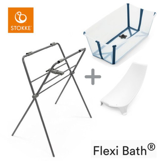 Bañera Flexi Bath de Stokke transparent blue + soporte Flexi bath