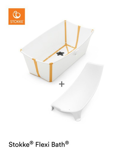 Bañera Flexi Bath White/Yellow + Soporte recién nacido de Stokke