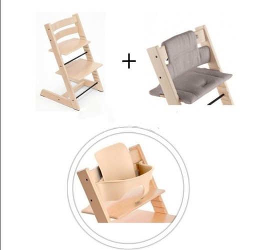 Tripp Trapp Natural + Cojin Icon gris + babyset natural