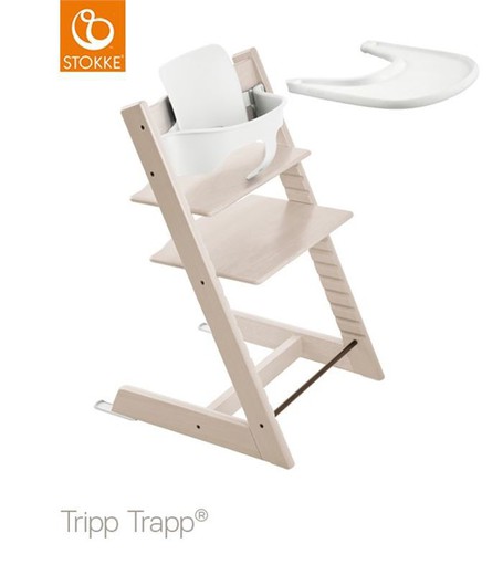 Trona Tripp Trapp Blanqueada + Babyset + Bandeja Blanco