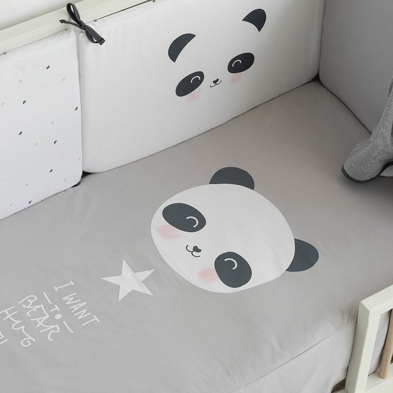 Colcha y protector para cuna de 60 x 120 cm Panda Gris — LAS4LUNAS