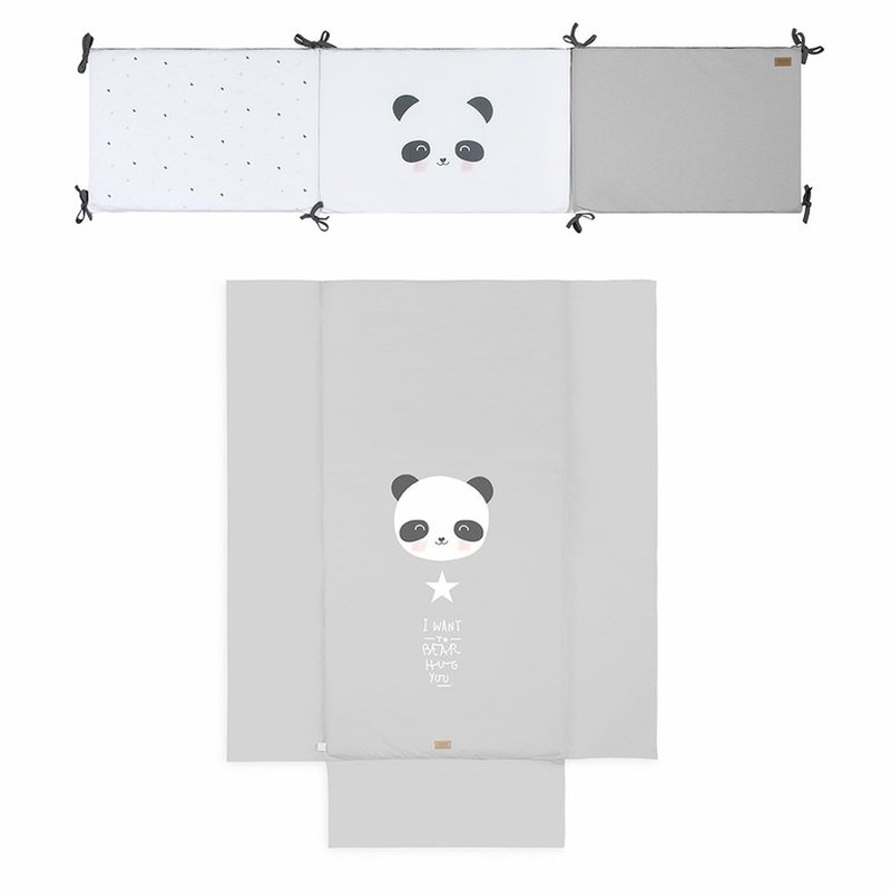 Colcha y protector para cuna de 60 x 120 cm Panda Gris — LAS4LUNAS