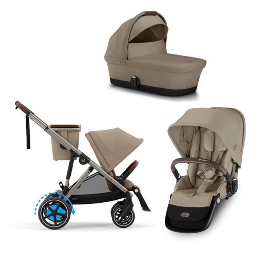 Cybex E-Gazelle S + 1 capazo Gazelle S Cot + Silla adicional Almond Beige