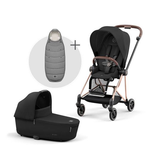 Cybex Mios Chasis Rose Gold (Capazo + Silla Deep Black) con saco cubrepiés Platinum de regalo