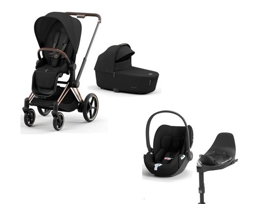 Dúo Cybex Priam Chasis Rose Gold (Capazo + Silla Deep Black) + Cloud T i-Size Sepia Black + Base isofix T de Cybex