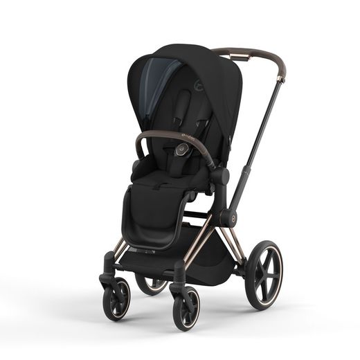Dúo Cybex Priam Chasis Rosegold (Capazo + Silla Deep Black)