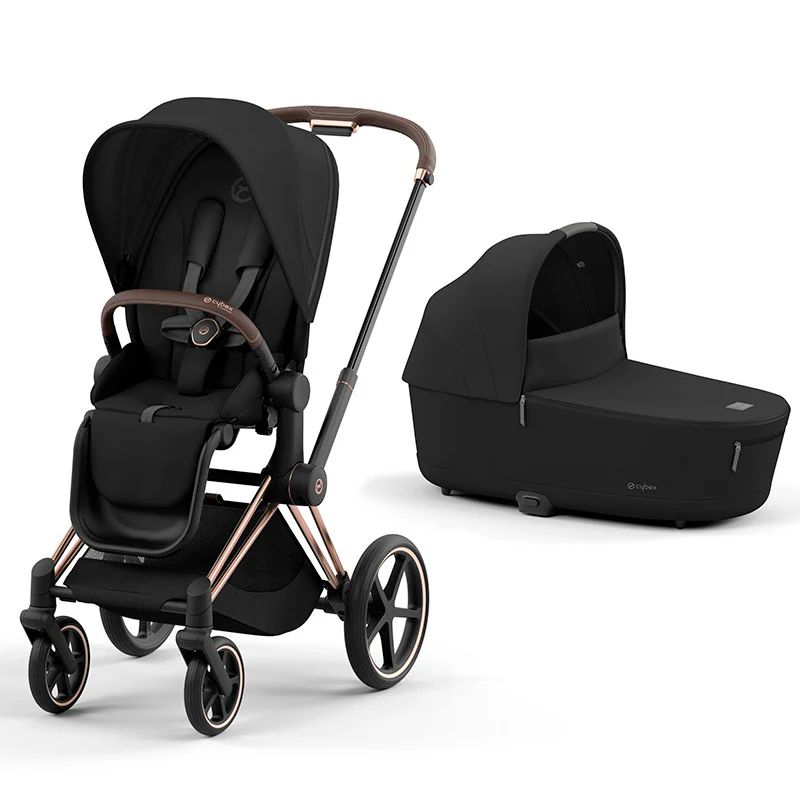 Dúo Cybex Priam Chasis Rosegold (Capazo + Silla Deep Black)