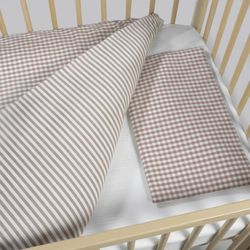 Edredón + bajera + almohada cuna 120x60 cm Praliné Vichy/Rayas Moka TOG 2,5