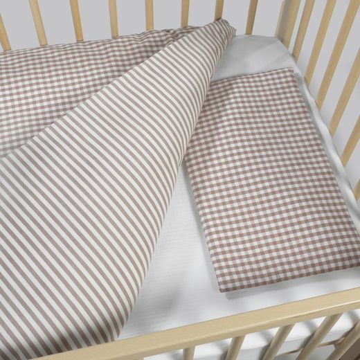 Edredón + bajera + almohada cuna 120x60 cm Praliné Vichy/Rayas Moka TOG 2,5