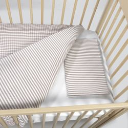 Edredón + bajera + almohada cuna 120x60 cm Praliné Vichy/Rayas Moka TOG 2,5