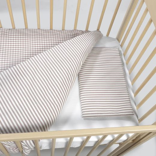 Edredón + bajera + almohada cuna 120x60 cm Praliné Vichy/Rayas Moka TOG 2,5