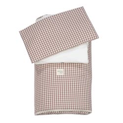 Edredón + bajera + almohada cuna 120x60 cm Praliné Vichy/Rayas Moka TOG 2,5