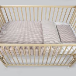 Edredón + bajera + almohada cuna 120x60 cm Praliné Vichy/Rayas Moka TOG 2,5