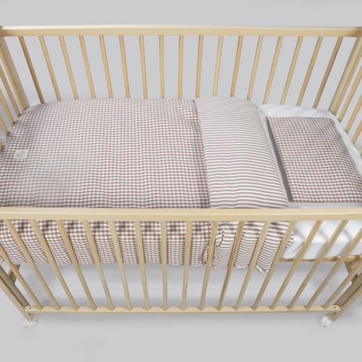 Edredón + bajera + almohada cuna 120x60 cm Praliné Vichy/Rayas Moka TOG 2,5