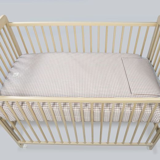 Edredón + bajera + almohada cuna 120x60 cm Praliné Vichy/Rayas Moka TOG 2,5