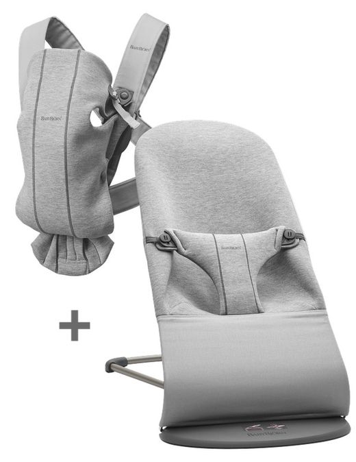 Hamaca BabyBjörn Bliss Gris claro 3D Jersey algodón con Mochila Mini 3D Jersey