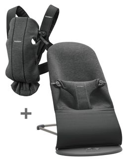 Hamaca BabyBjörn Bliss Gris claro 3D Jersey algodón con Mochila Mini 3D Jersey