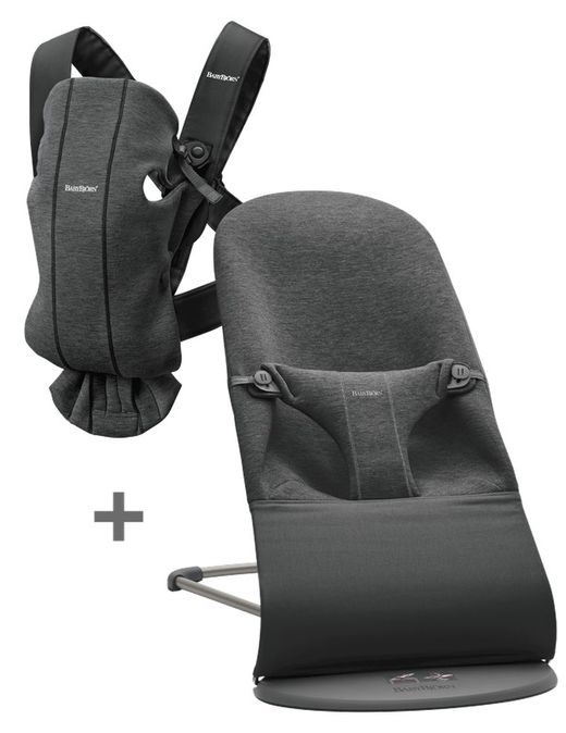 Hamaca BabyBjörn Bliss Gris claro 3D Jersey algodón con Mochila Mini 3D Jersey