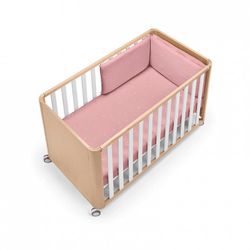 Minicuna DOCO Sleeping Wood 90x50 + Colchón + Funda nórdica y protector de barandilla