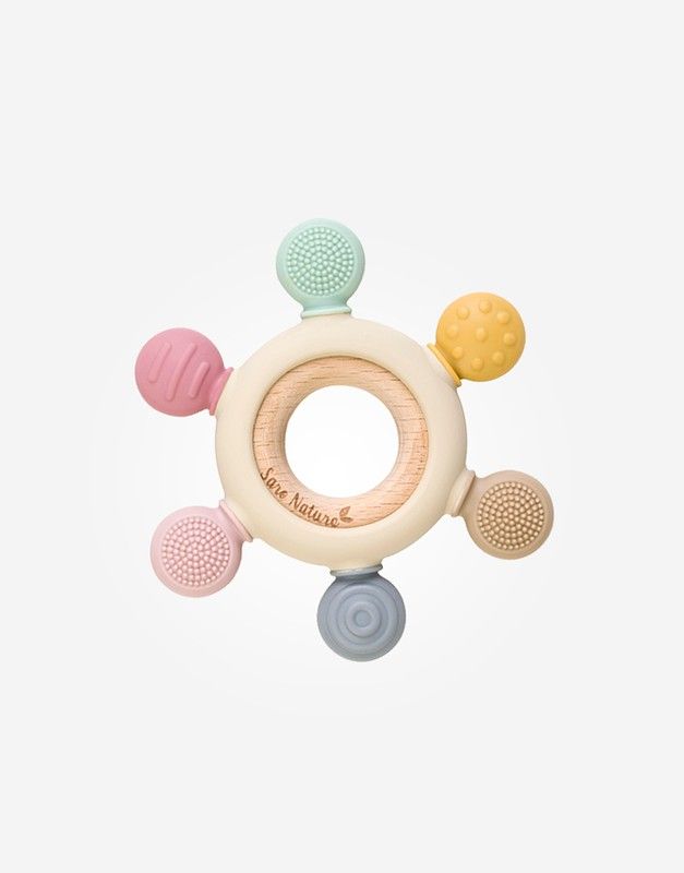 Mordedor sensorial madera y silicona de saro