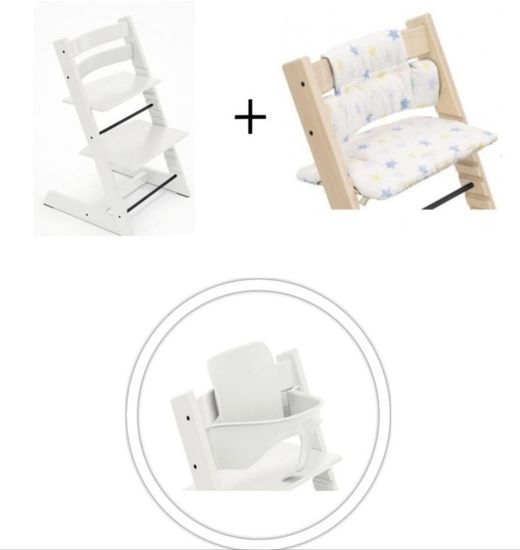 Tripp Trapp Blanca+ Cojín multi estrellas + babyset blanco