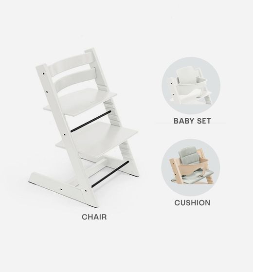 Tripp Trapp Blanca + Cojín  + babyset blanco de Stokke