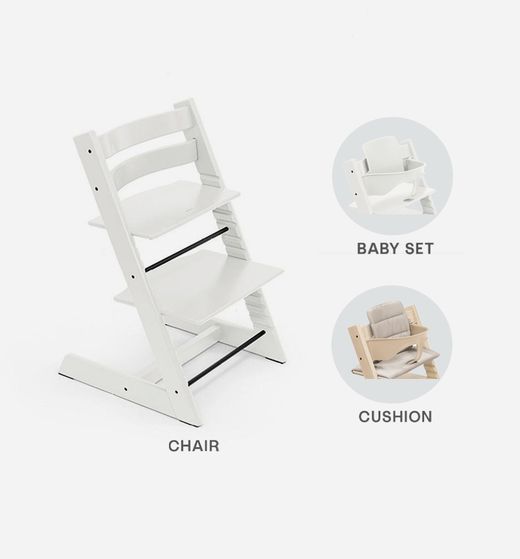 Tripp Trapp Blanca + Cojín  + babyset blanco de Stokke