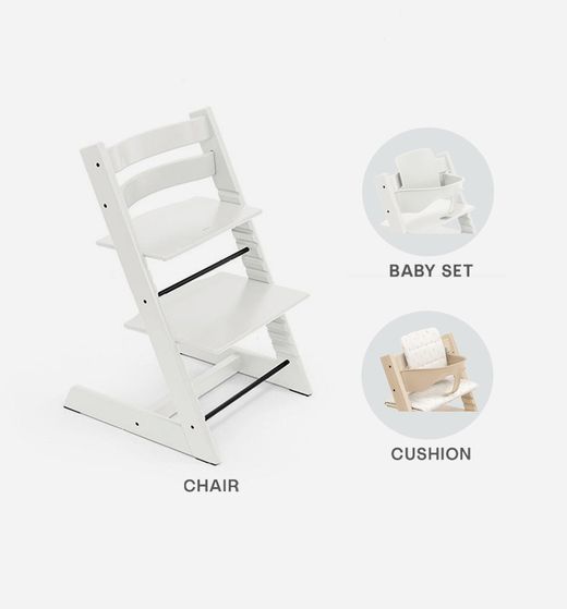 Tripp Trapp Blanca + Cojín  + babyset blanco de Stokke