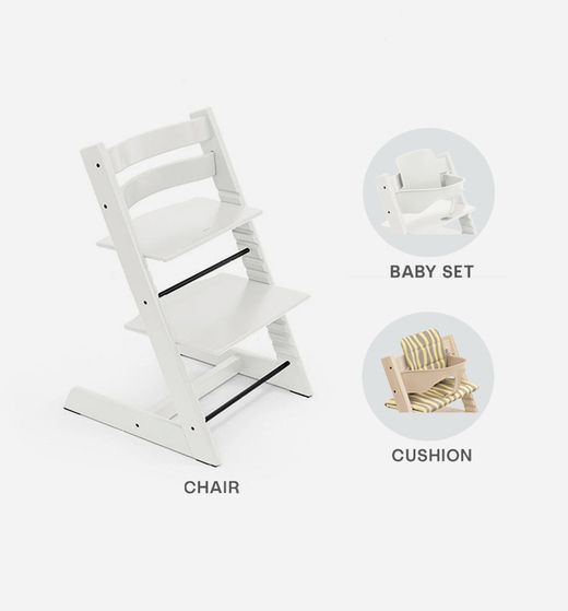 Tripp Trapp Blanca + Cojín  + babyset blanco de Stokke