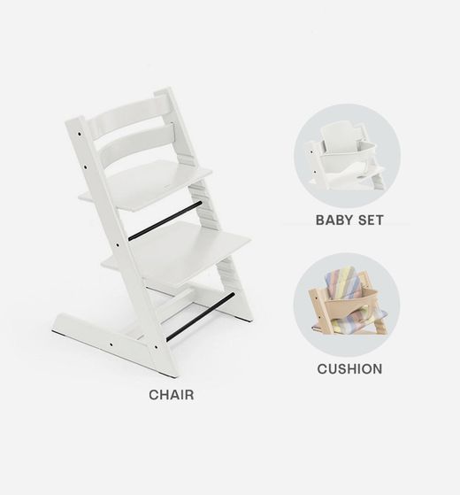 Tripp Trapp Blanca + Cojín  + babyset blanco de Stokke