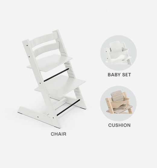 Tripp Trapp Blanca + Cojín  + babyset blanco de Stokke