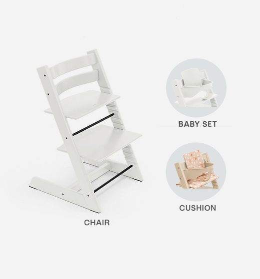 Tripp Trapp Blanca + Cojín  + babyset blanco de Stokke