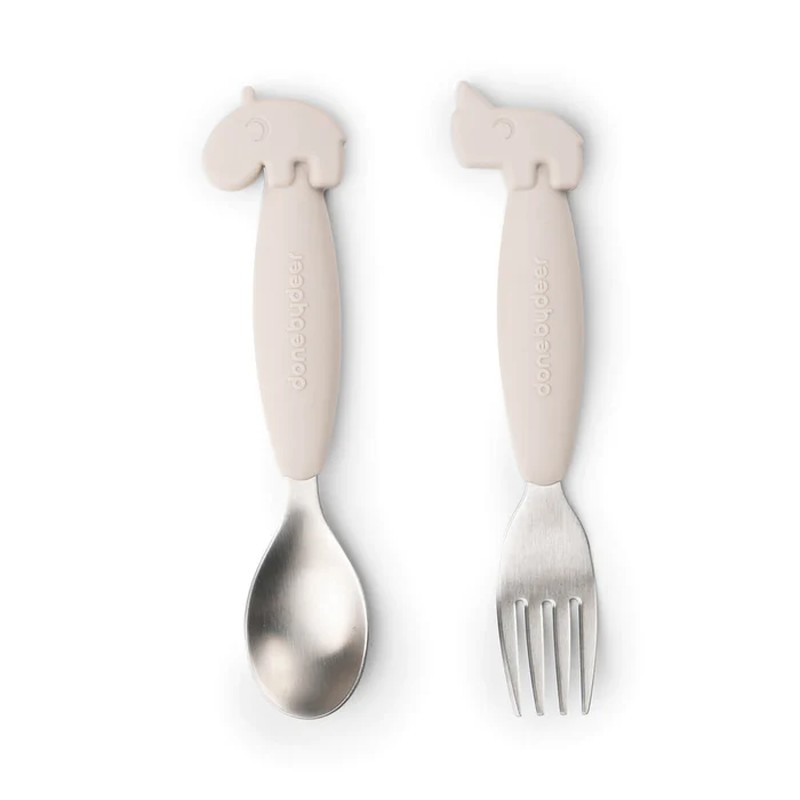 doddl Set de 2 utensilios, cuchara y tenedor para niños, aprende a