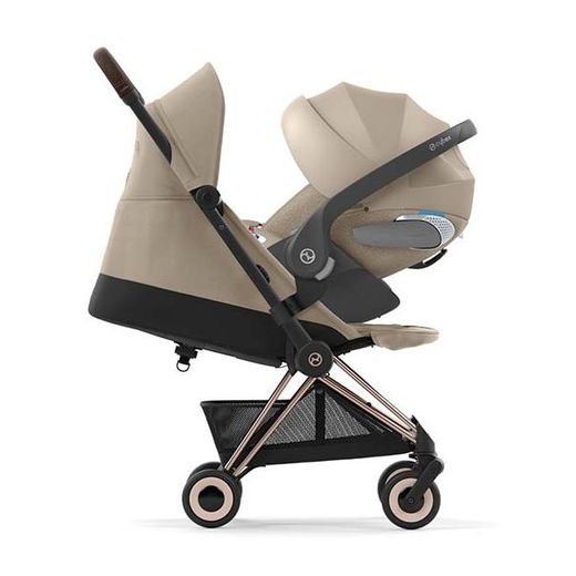 Silla de paseo Cybex Coya chasis rosegold-Cozy Beige + adaptadores de grupo 0 + Cloud T Plus Cozy Beige